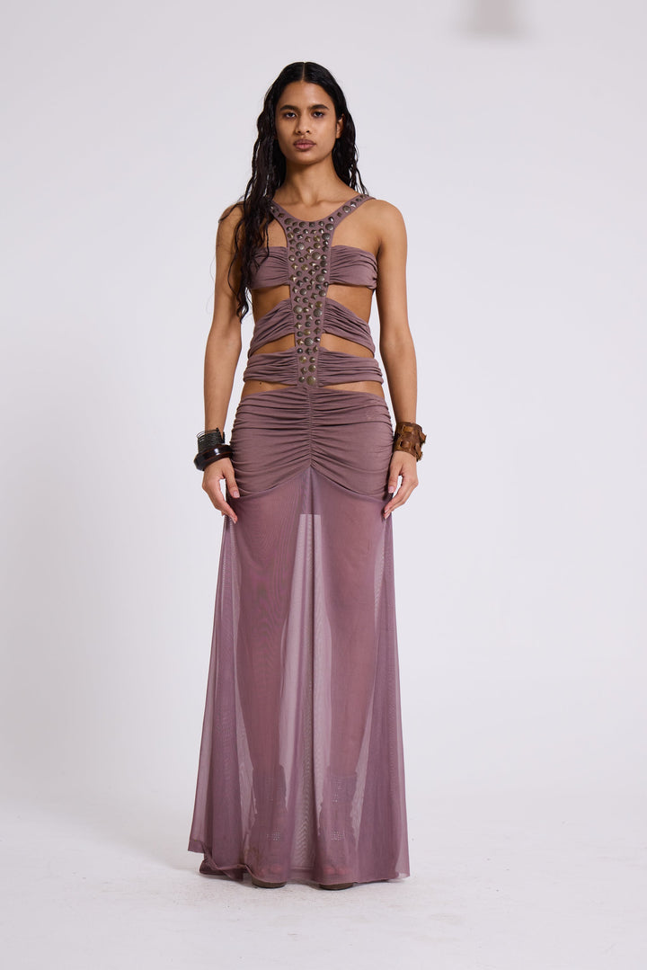 Valantomode | Stunning Cut-Out Hand Beaded Maxi Dress for Special Events