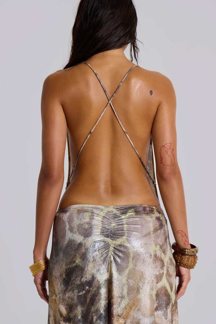 Valantomode | Stylish Metallic Leopard Maxi Dress for Fashion Lovers