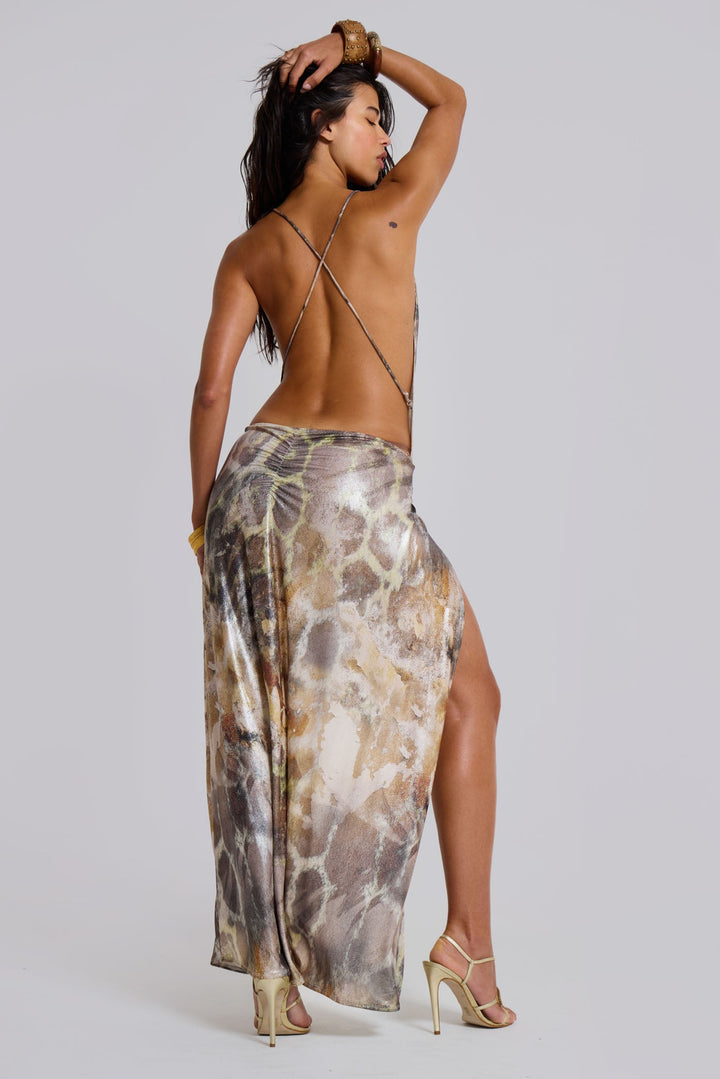 Valantomode | Stylish Metallic Leopard Maxi Dress for Fashion Lovers