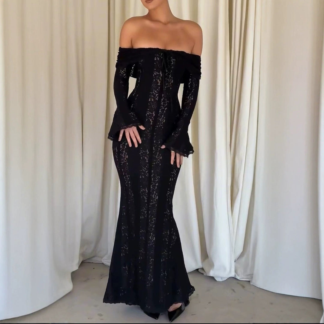 Valantomode | Elegant Off-Shoulder Lace Dress for Stunning Occasions