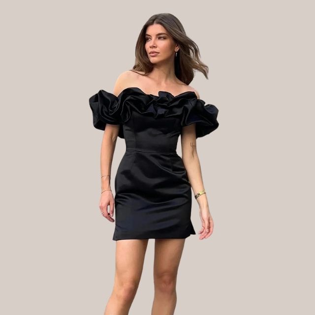 Valantomode | Off-Shoulder Ruffled Cocktail Dress for Modern Women
