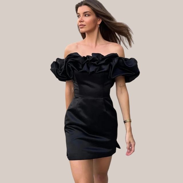 Valantomode | Off-Shoulder Ruffled Cocktail Dress for Modern Women