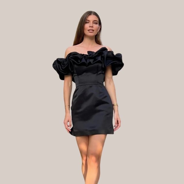Valantomode | Off-Shoulder Ruffled Cocktail Dress for Modern Women