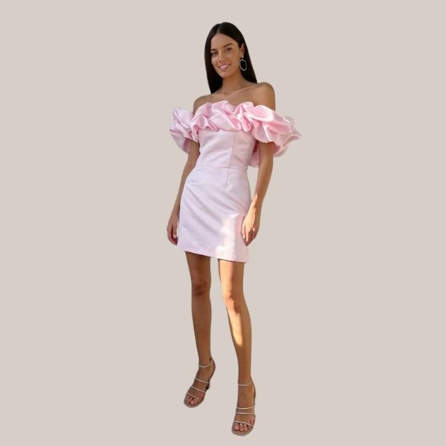 Valantomode | Off-Shoulder Ruffled Cocktail Dress for Modern Women