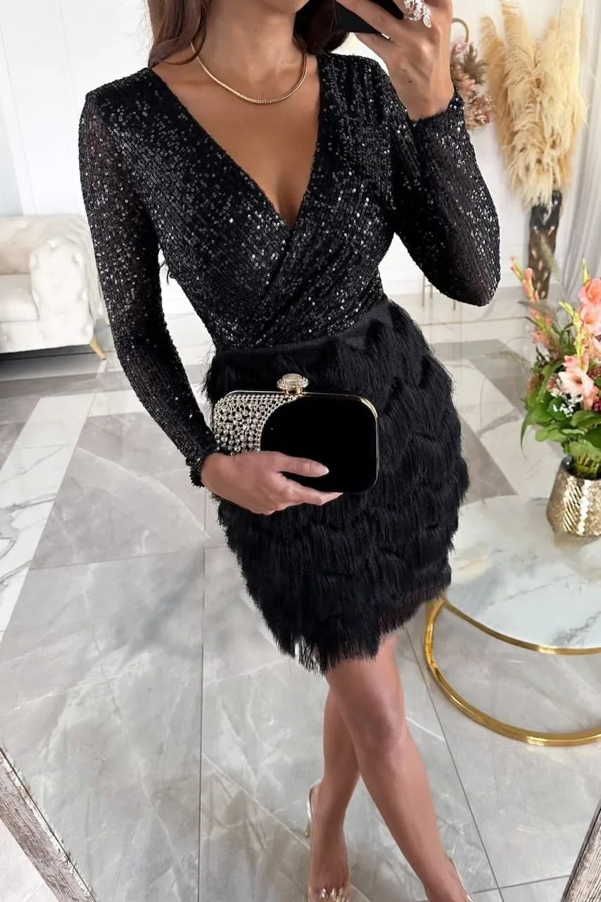 Valantomode | Sequin and Feather Elegance Dress
