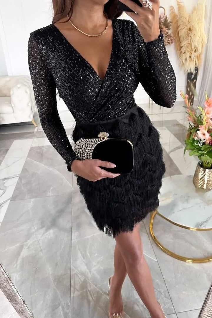 Valantomode | Sequin and Feather Elegance Dress