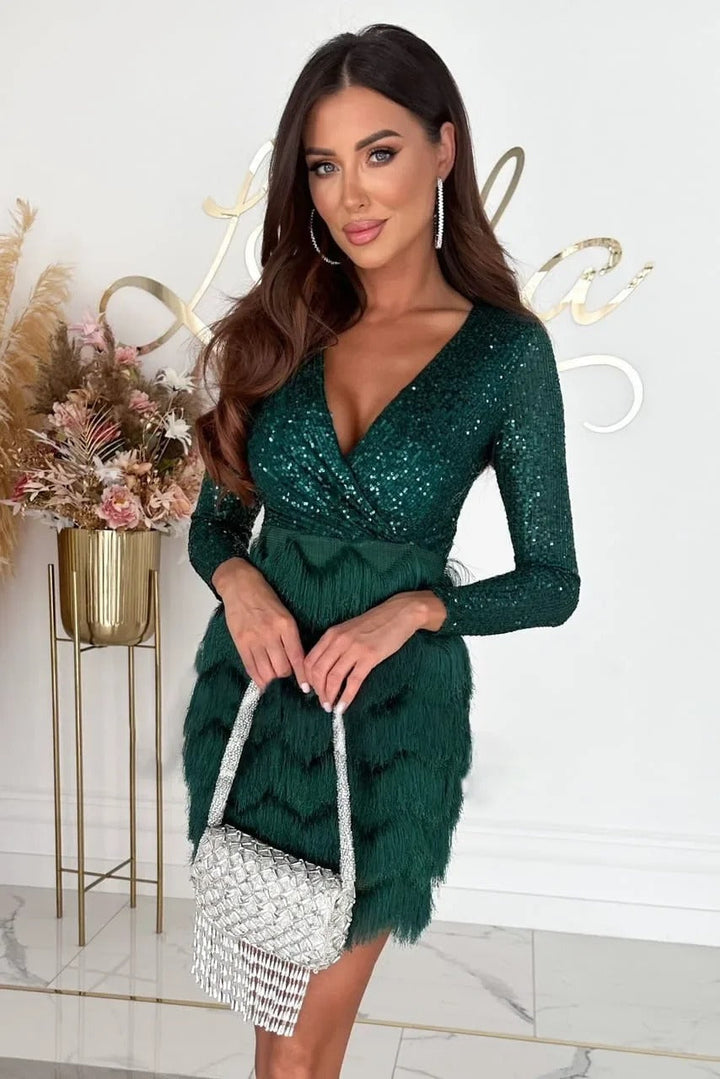 Valantomode | Sequin and Feather Elegance Dress