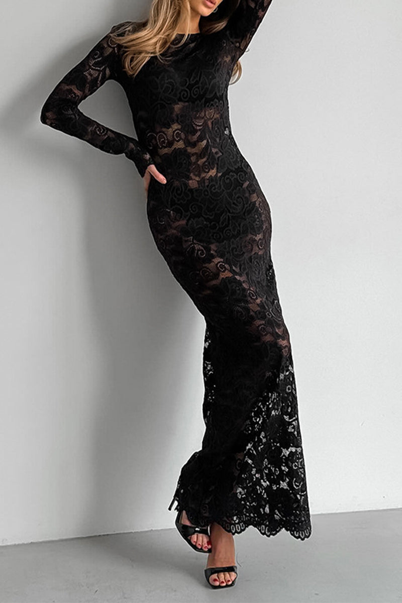 Valantomode | Elegant Maxi Dress with Intricate Lace Overlay