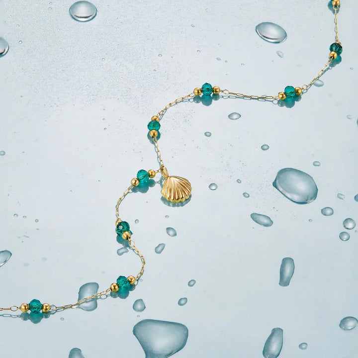 Valantomode | Plated Organic Shell Pendant Necklace with Emerald-Tone Bead Accents