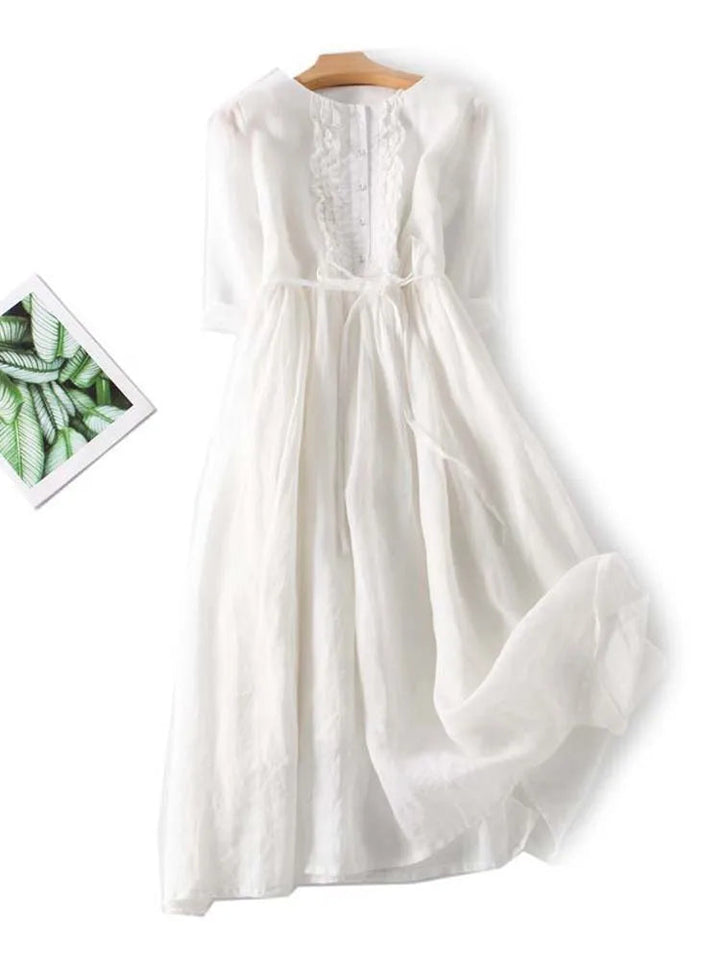 Valantomode | Chic Green Linen Look Midi Dress for Effortless Style