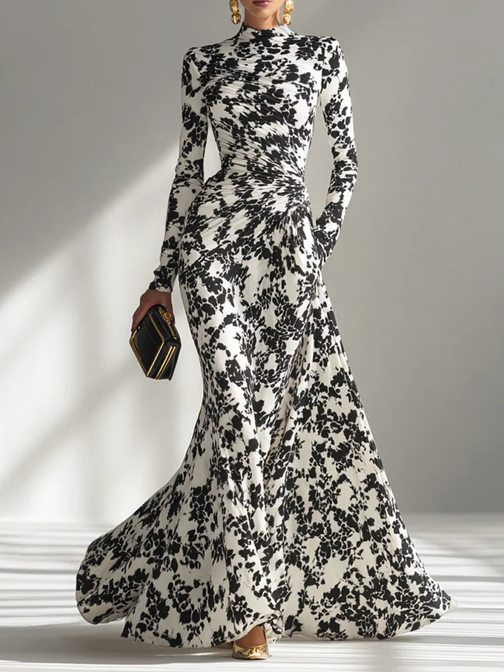 Valantomode | Stylish Black and White Patterned Wrap Dress for Women