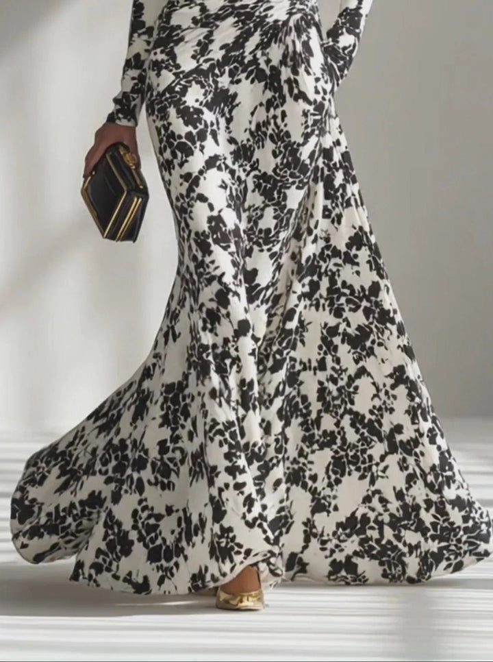 Valantomode | Stylish Black and White Patterned Wrap Dress for Women