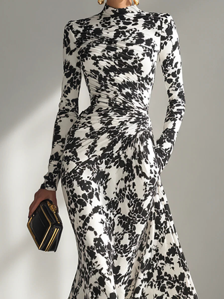 Valantomode | Stylish Black and White Patterned Wrap Dress for Women