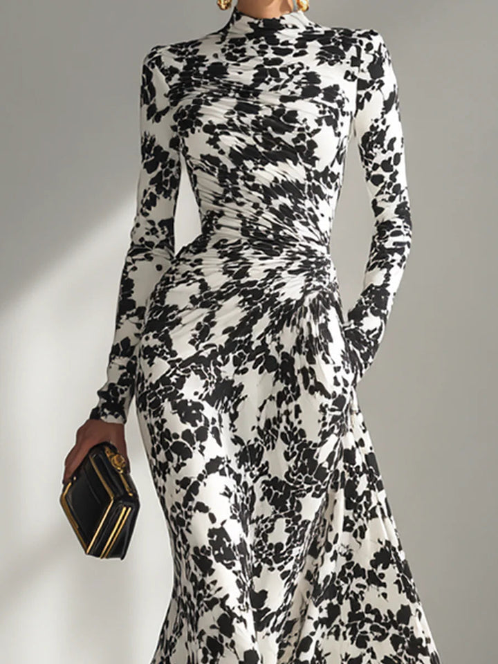 Valantomode | Stylish Black and White Patterned Wrap Dress for Women