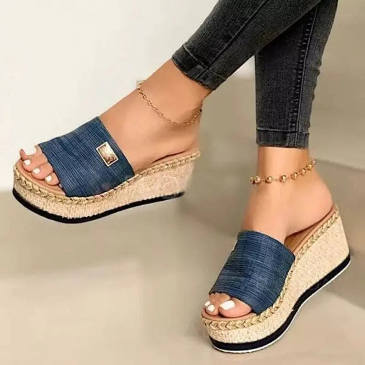 Valantomode | Women's Jute Wedge Sandals - Stylish Slip-On Design