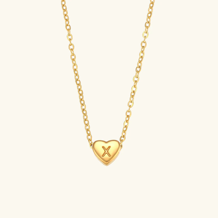 Valantomode | Plated Heart Muse Initial Necklace with Alphanumeric Cordiform Architecture