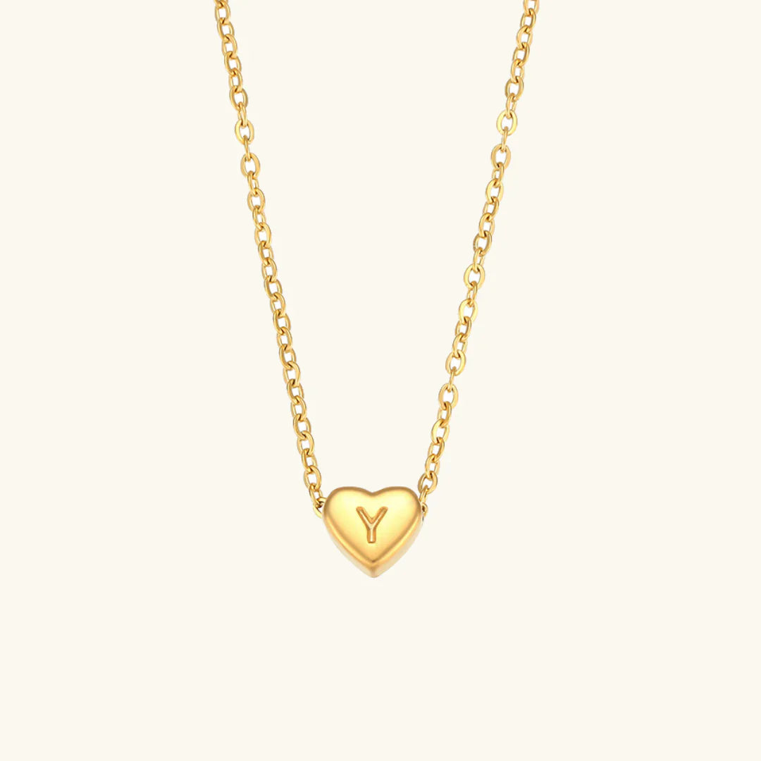 Valantomode | Plated Heart Muse Initial Necklace with Alphanumeric Cordiform Architecture