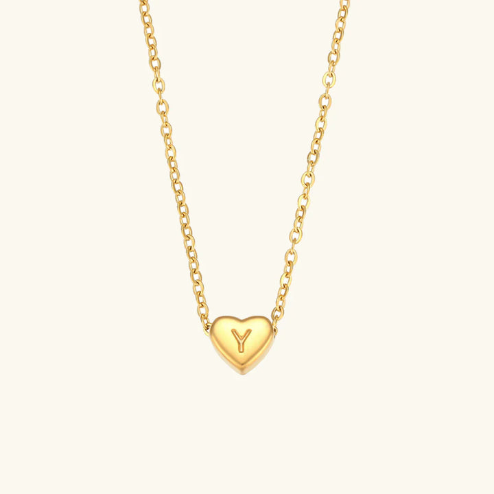 Valantomode | Plated Heart Muse Initial Necklace with Alphanumeric Cordiform Architecture