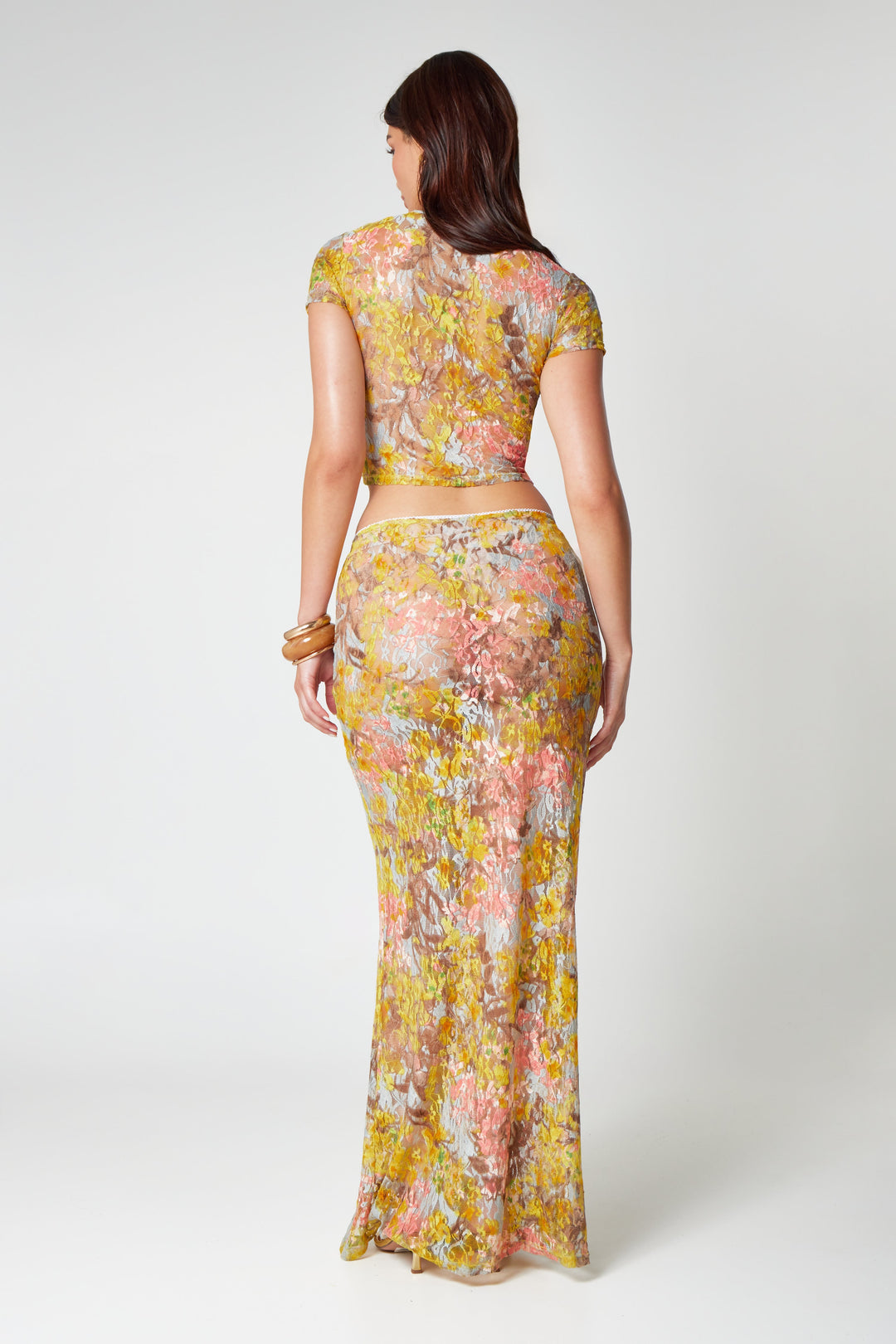 Valantomode | Yellow Floral Print Two-Piece Set for Effortless Style