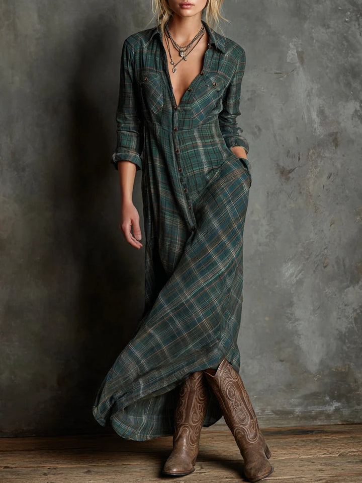 Valantomode | Chic Boho Style Checked Dress for Effortless Outfits
