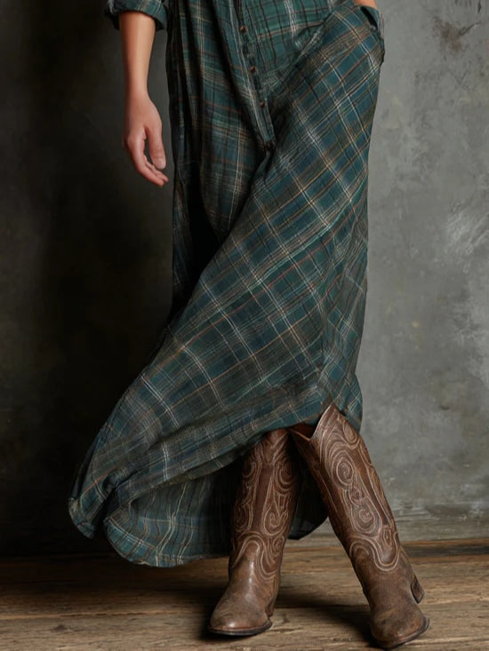 Valantomode | Chic Boho Style Checked Dress for Effortless Outfits