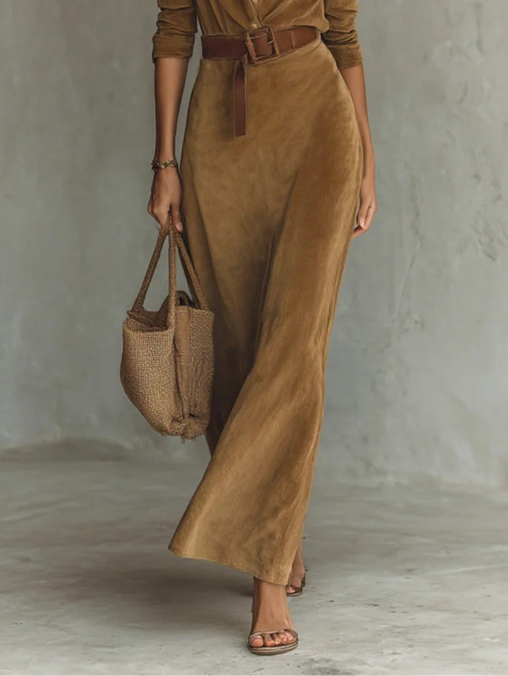 Valantomode | Chic Suede Dress with a Stylish Belt for Everyday Wear