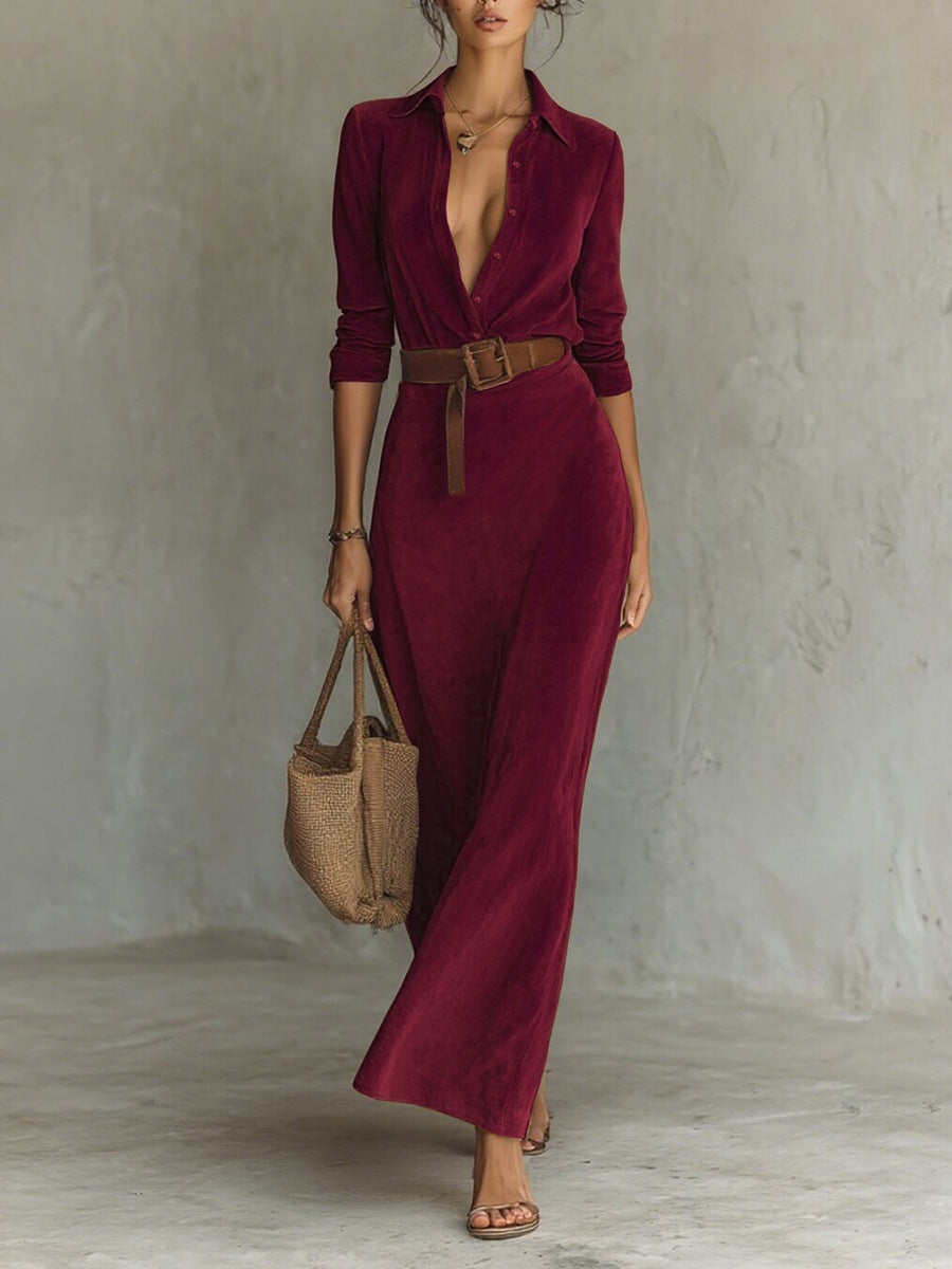 Valantomode | Chic Suede Dress with a Stylish Belt for Everyday Wear