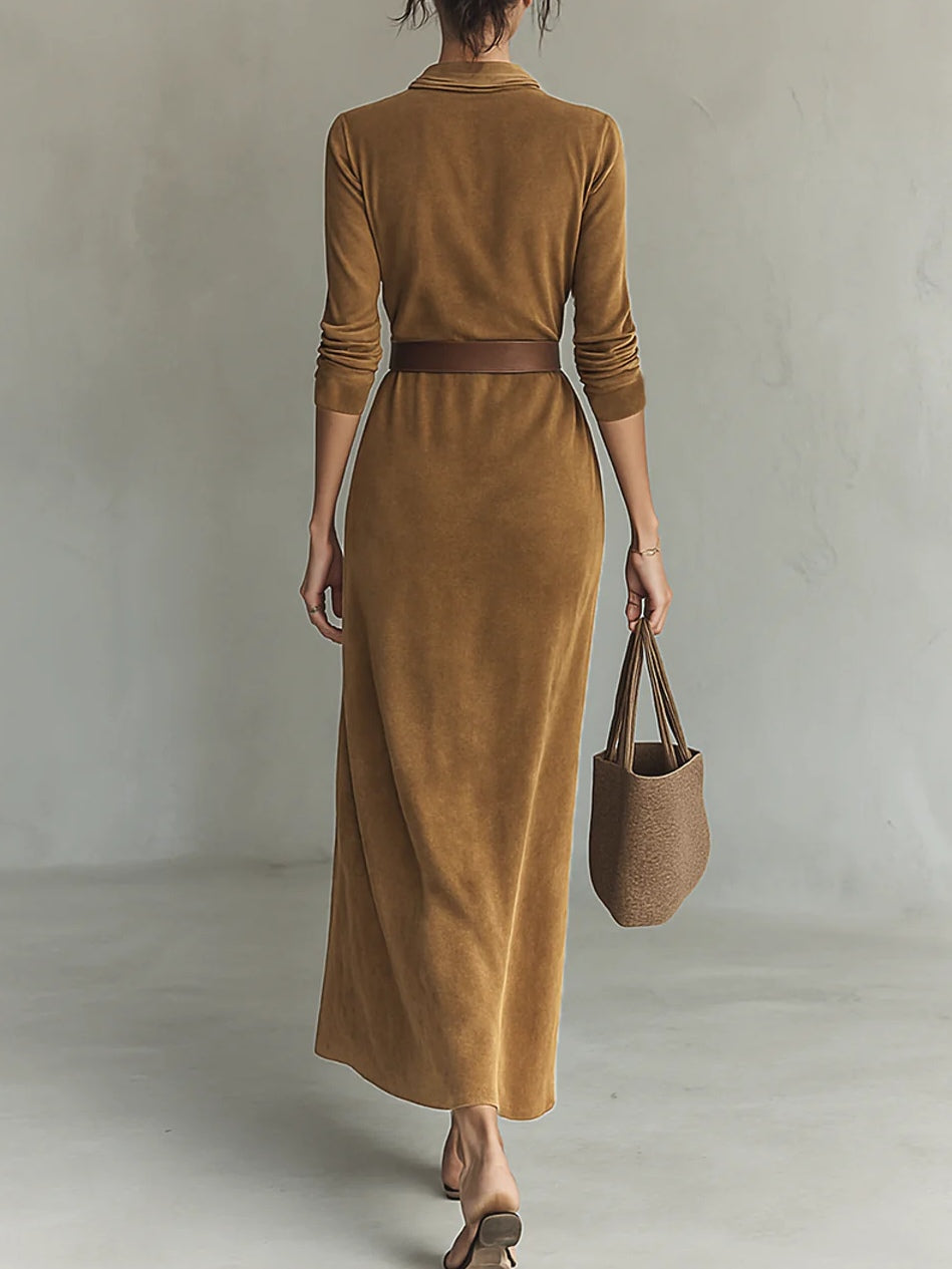 Valantomode | Chic Suede Dress with a Stylish Belt for Everyday Wear