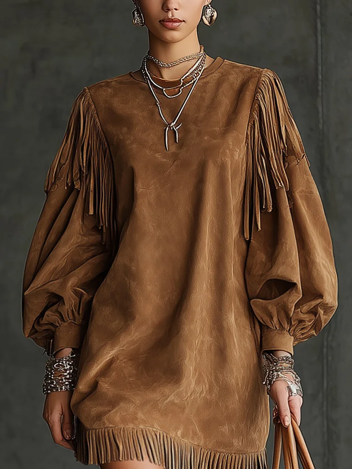 Valantomode | Chic Suede Mini Dress for Stylish Night Out Events