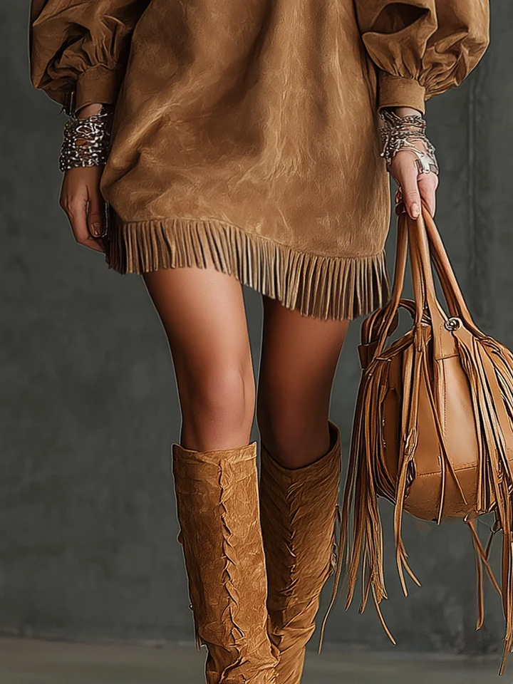 Valantomode | Chic Suede Mini Dress for Stylish Night Out Events