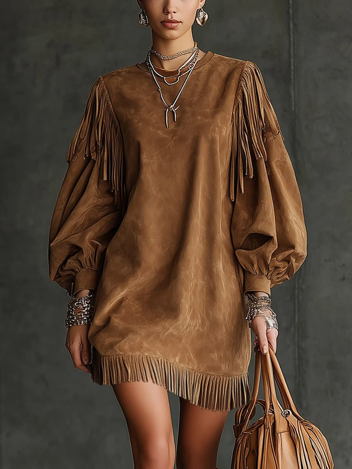 Valantomode | Chic Suede Mini Dress for Stylish Night Out Events