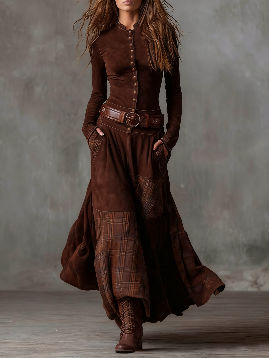 Valantomode | Chic Suede Dress with Belt for Effortless Style