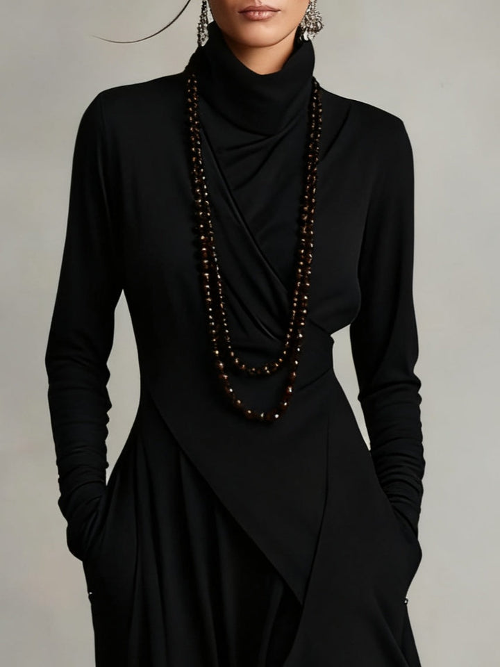 Valantomode | Chic Asymmetrical Maxi Dress with High Neck Style