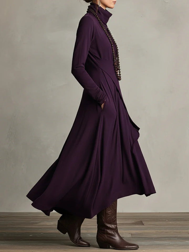 Valantomode | Chic Asymmetrical Maxi Dress with High Neck Style