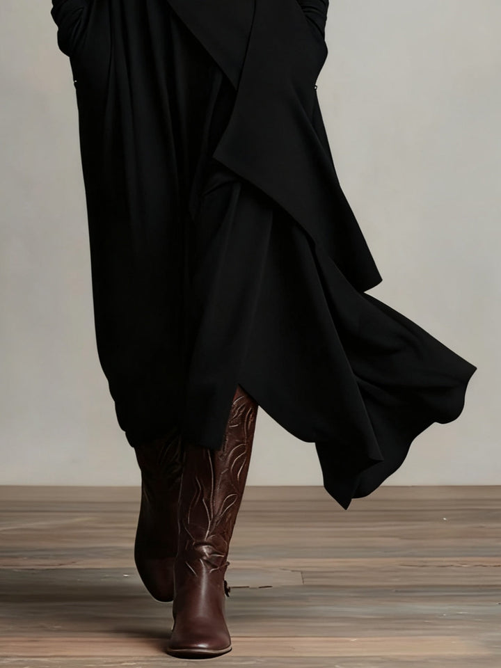 Valantomode | Chic Asymmetrical Maxi Dress with High Neck Style