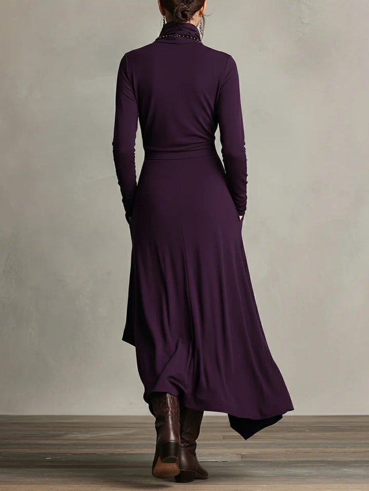 Valantomode | Chic Asymmetrical Maxi Dress with High Neck Style
