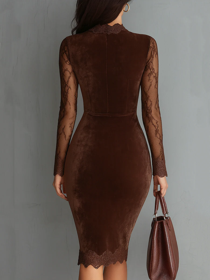 Valantomode | Stylish Velvet Mini Dress with Vintage Lace Sleeves