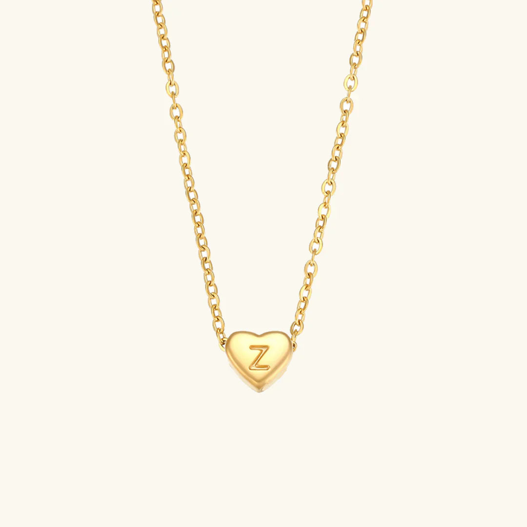Valantomode | Plated Heart Muse Initial Necklace with Alphanumeric Cordiform Architecture