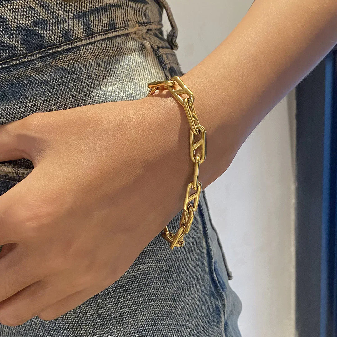 Valantomode | Plated Zyrah Bracelet with Industrial-Sculptural Link Architecture