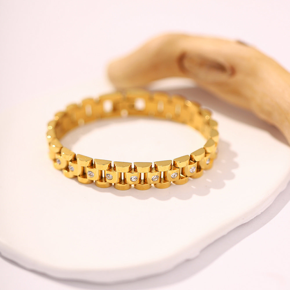 Valantomode | Heavyweight Gold Plated Watchband Bracelet for Women