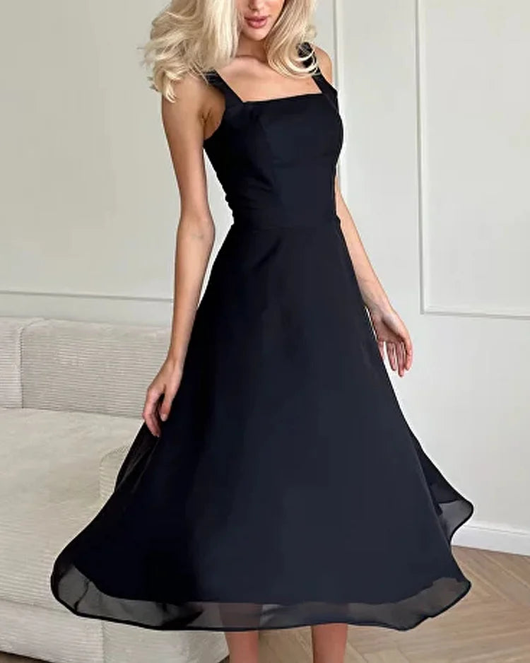 Valantomode | Elegant Midi Dress with Sheer Ruffle Hem Detail