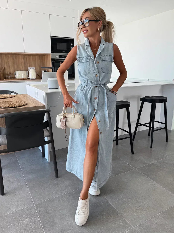 Valantomode | Stylish Long Denim Dress Perfect for Everyday Wear