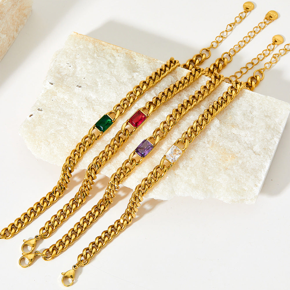 Valantomode | Gold Plated Single Stone Bracelet for Women