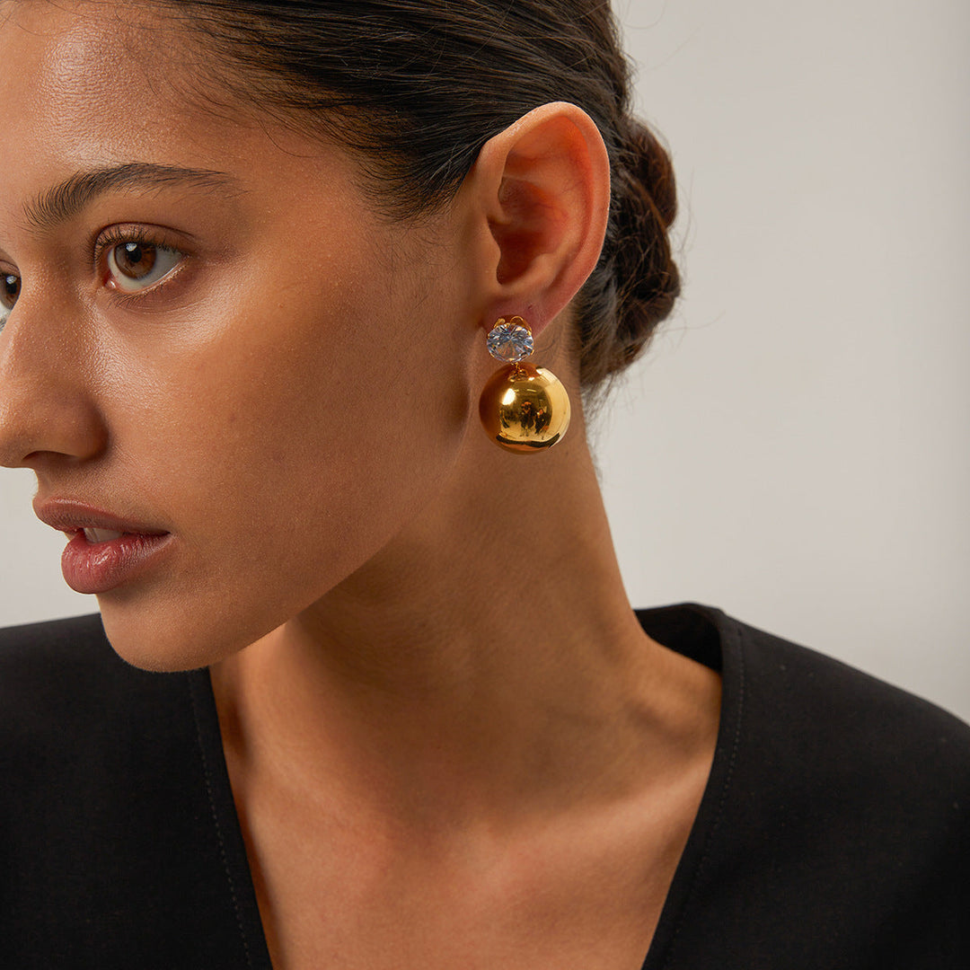 Valantomode | Heavyweight Plated Spherical Dome Earrings with CZ for Women