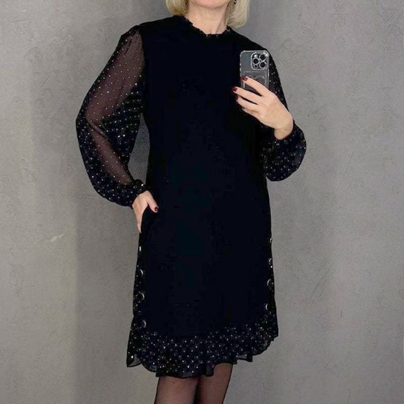 Valantomode | Stunning Crystal-Embellished Round Neck Dress for Events