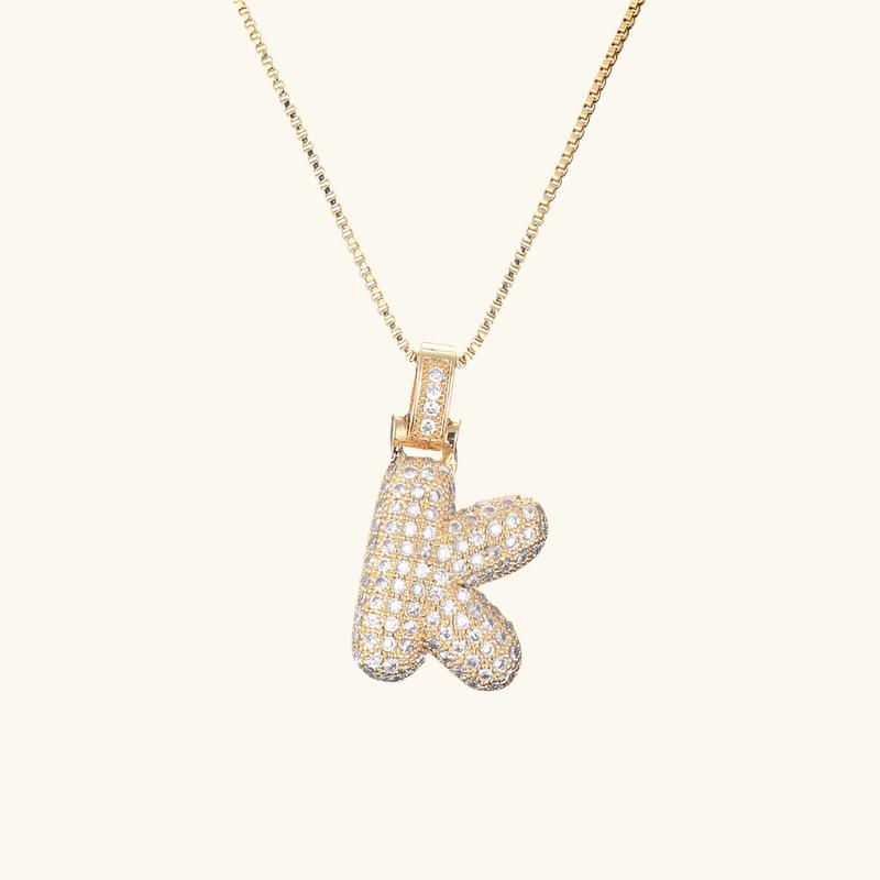 Valantomode | Plated Letter Luxe Necklace with Alphanumeric Architecture and Refractive Assets