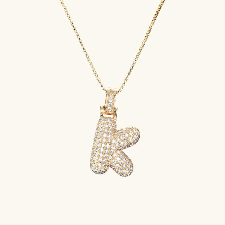 Valantomode | Plated Letter Luxe Necklace with Alphanumeric Architecture and Refractive Assets