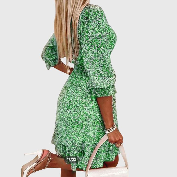Valantomode | Stylish Floral Puff Sleeve Dress for Spring Events