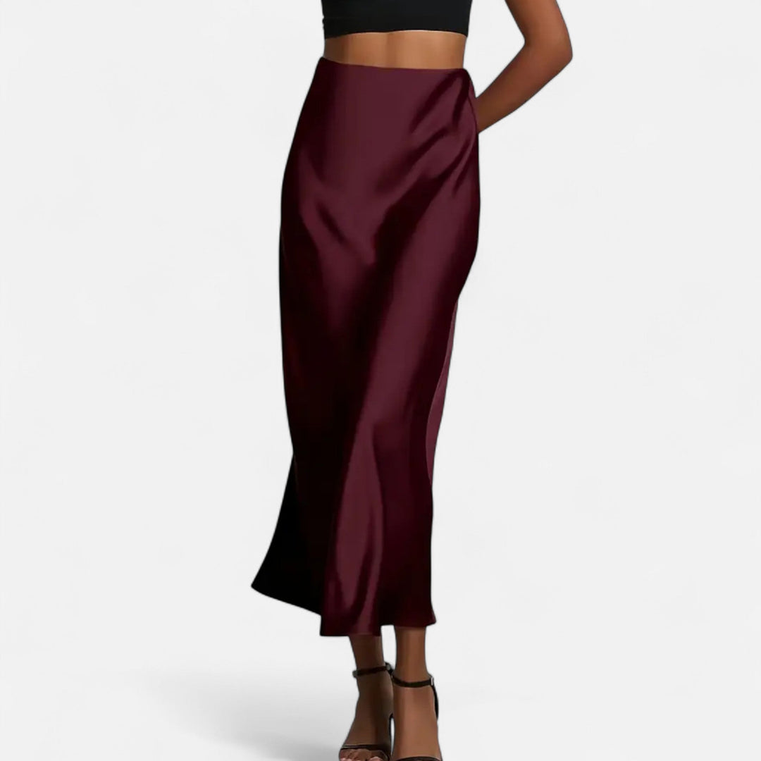 Valantomode | Women’s High-Waist Satin Midi Skirt