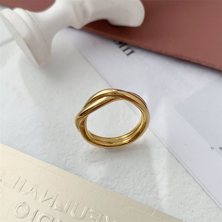 Valantomode | Plated Amaya Double Layer Ring with Parallel Linear Architecture
